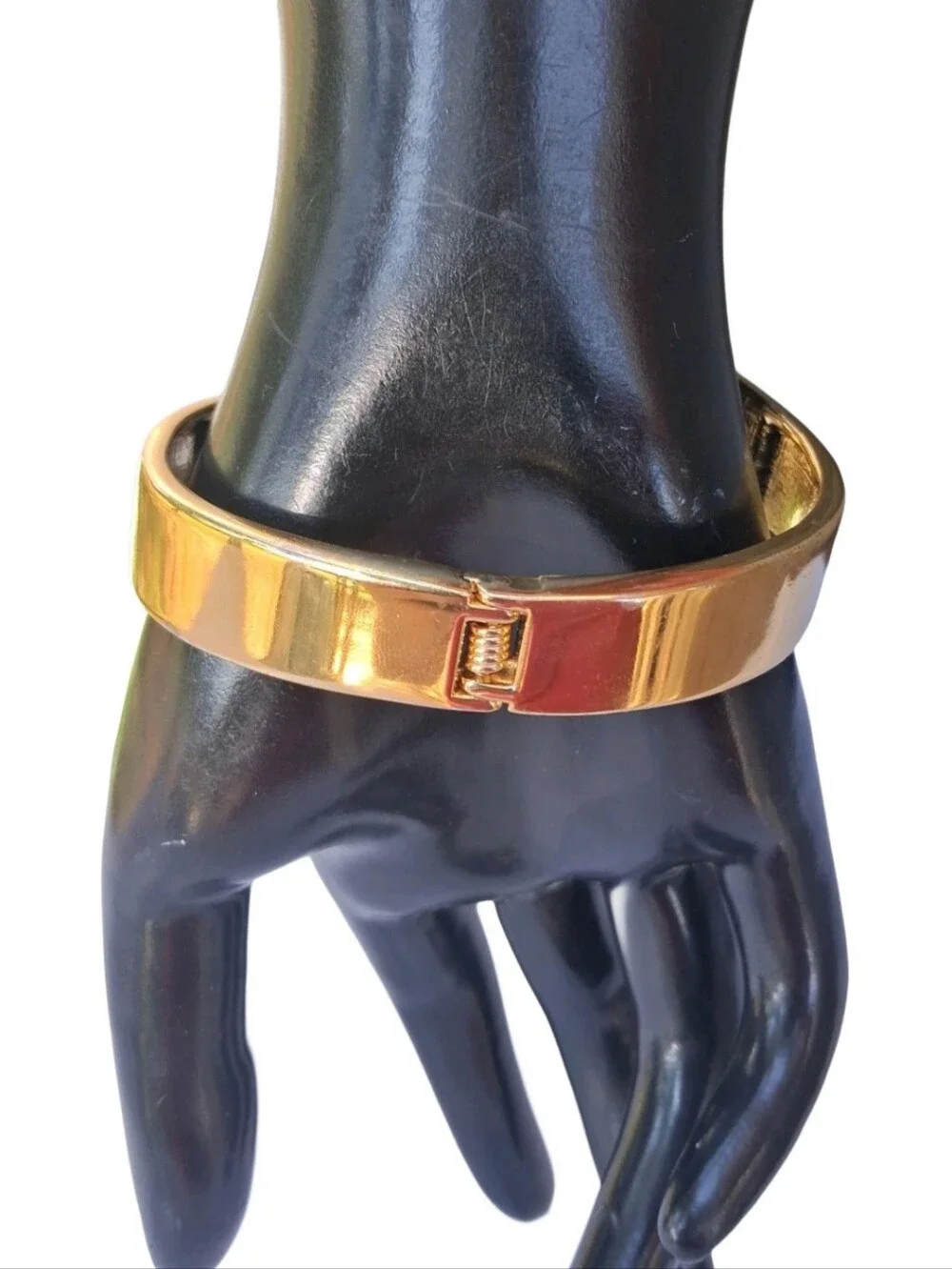 Vintage Gold Tone Rhinestone Bypass Clamper Hinged Cuff Bracelet Statement